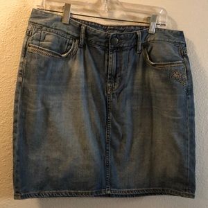 Faded Denim Skirt with embroidery